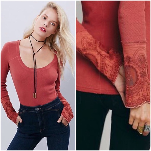 Free People Tops - Free People Lovely Lady Lace Cuff Thermal